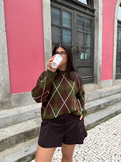 Maille à motif losanges kaki