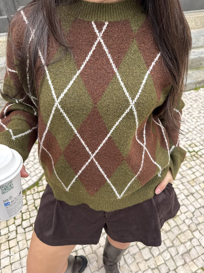 Maille à motif losanges kaki